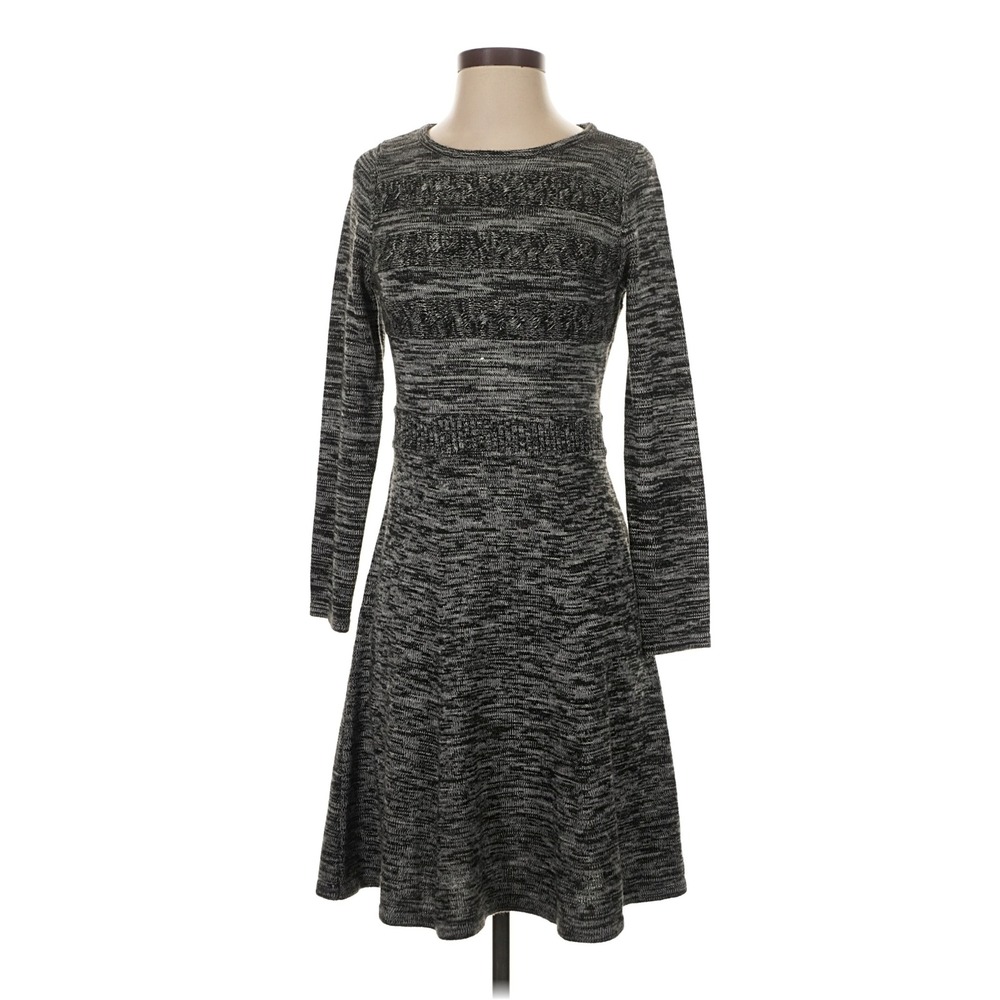 Calvin Klein Womens Black White Space Dye Cable Knit Long Sleeve Sweater Dress M